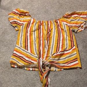 off the shoulder front tie crop top